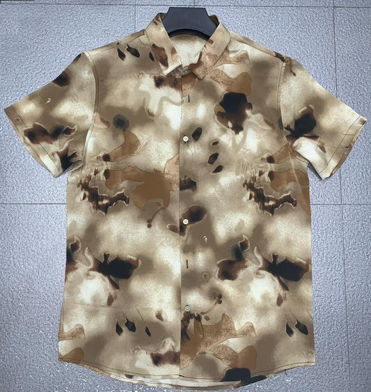 Zara Brown Multicolor Abstract Disco Short Sleeve shirt